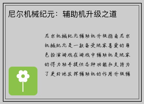 尼尔机械纪元：辅助机升级之道